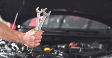 Mechanic Holding Pair Wrenches Repair Garage