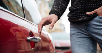 Close Up Portrait Male Hand Car Handle Outdoors