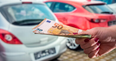 Beautiful Young Hands Holding Large Amount Euro Banknotes Near Cars Parking Lot Business Concept Car Concept