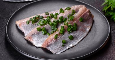 Delicious Fresh Herring Fillet With Salt Spices Herbs Black Plate