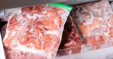 Freezer Filled With Meat Meat Frozen Products Meat Frozen Plastic Bags Food Reserve Stored Food Preparation Frozen Food