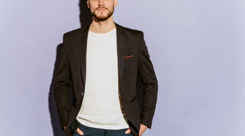 Portrait Handsome Serious Hipster Businessman Model Wearing Casual Black Suit