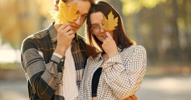 Beautiful Couple Spend Time Autumn Park