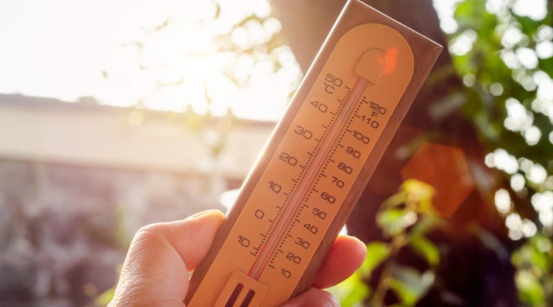 Hand Holding Thermometer With High Temperatures Hot Sun