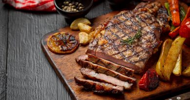 Grilled Beef Steak Dark Wooden Surface