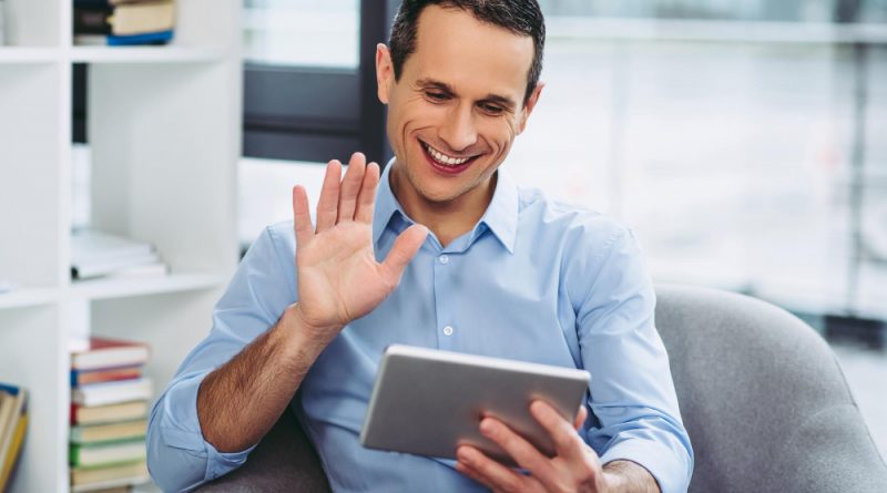 Businessman having videochat