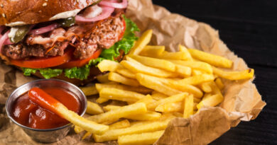 Classic Take Away Burger With Fries Ketchup
