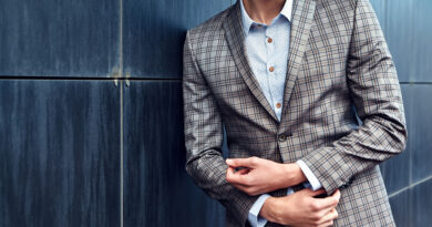 Handsome Man Gray Checkered Suit