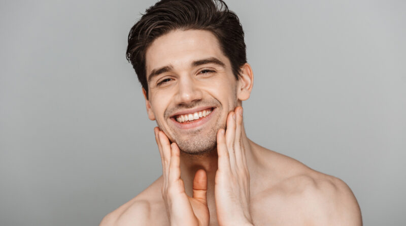 Beauty Portrait Half Naked Smiling Young Man