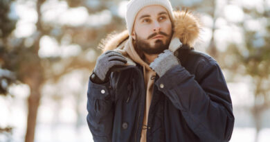 Portrait Young Man Snowy Winter Forest Season Christmas Travel People Concept