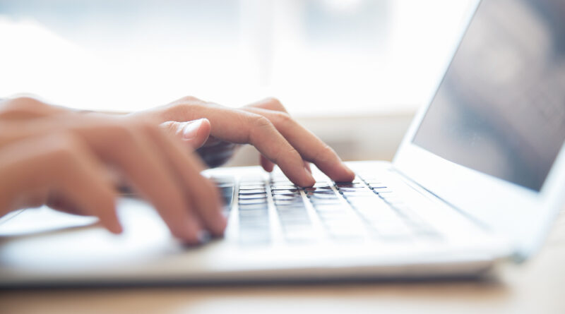 Close Up Male Hands Typing Laptop Keyboard