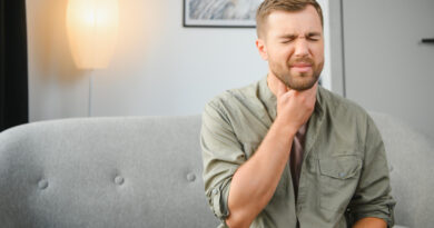 Sore Throat Men With Pain Neck Home Interior Health Problems Concept