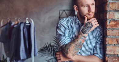 Portrait Bearded Modern Male With Tattoos His Arms Posing Near Window Room With Loft Interior