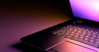 Black Desk Laptop Computer With Color Pink Purple Light Display