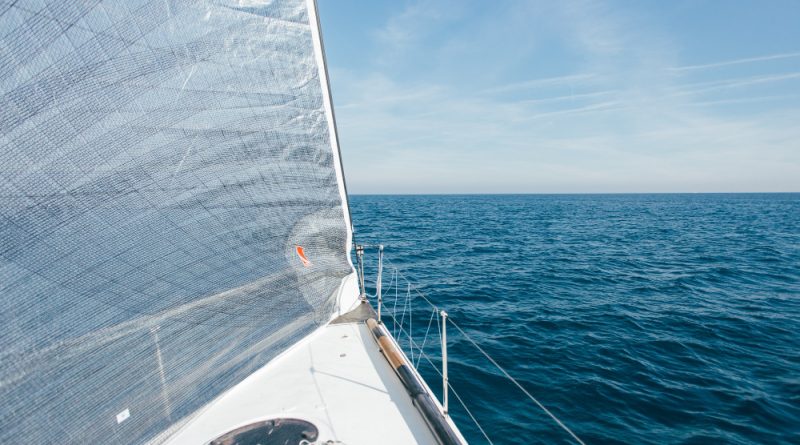Wide angle photo two sails full strong wind