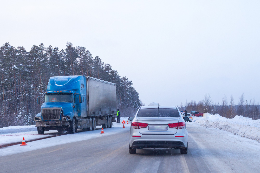 Collision Truck Passenger Car Slippery Winter Road